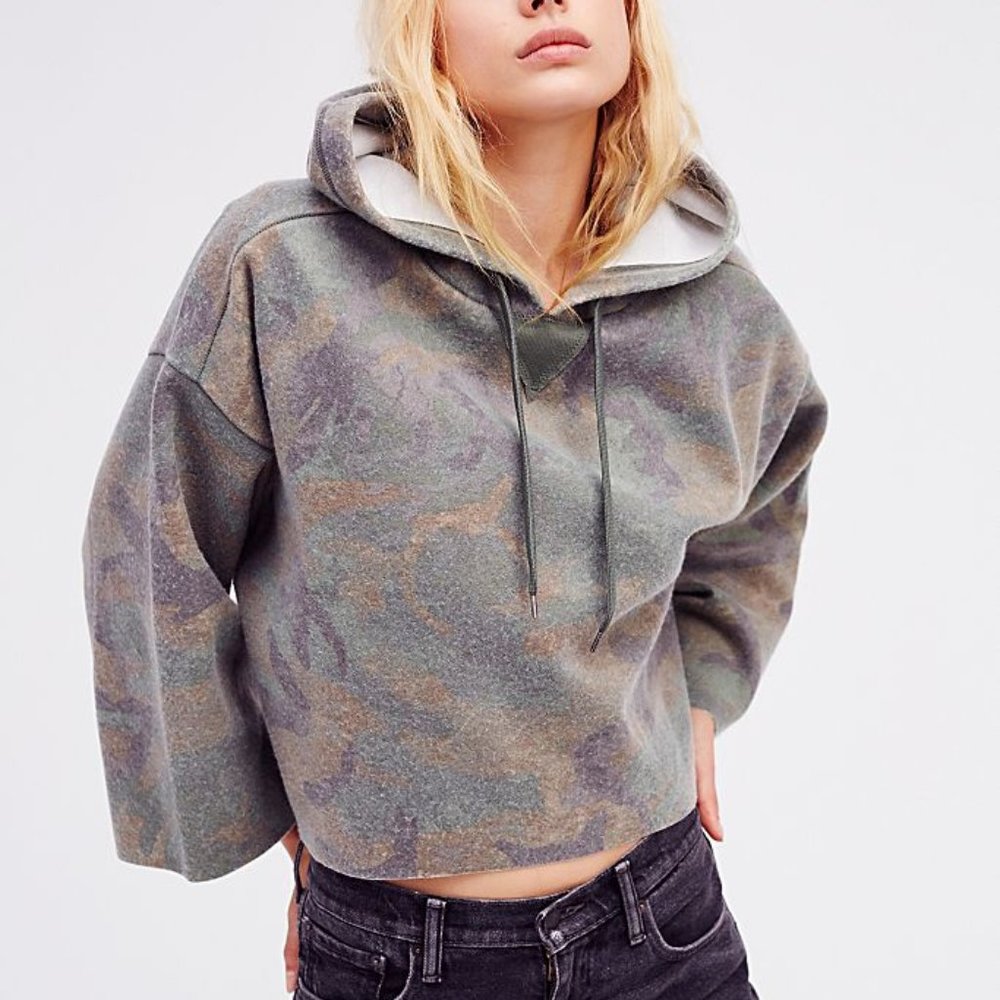 Free people camo cropped hoodie